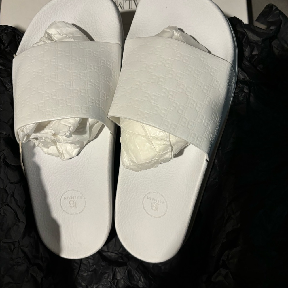 Balmain white monogram pool slides sz 38 wore one time